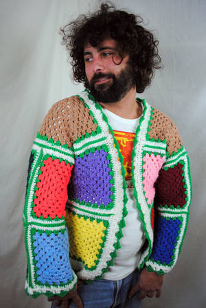 Granny S&m Porn - Funky Handmade Vintage Rainbow Granny Square Afghan Crochet Jacket Sweater