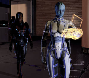 Mass Effect Asari Clone Porn - Liara using her omni-tool with extended display in ME2