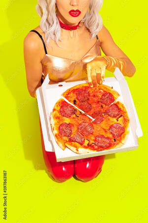 Food Girl Porn - Fashion creative design. Minimal art. Pizza addict Sexy hungry Girl. Food  porn concept Stock Photo | Adobe Stock