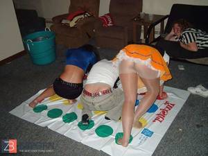 down blouse and upskirt playing twister - Playing Twister, Upskirt, Bare and Downblouse