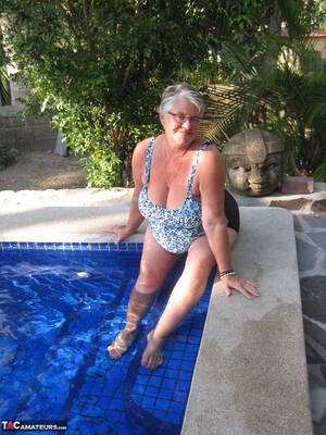 fat granny pool - Fat nan Girdle Goddess goes for a skinny dip in a backyard pool - HD Porn  Pictures