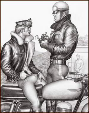 Gay Xxx Pencil Drawings - Tom of Finland original graphite on paper drawing depicting a police  officer and a biker