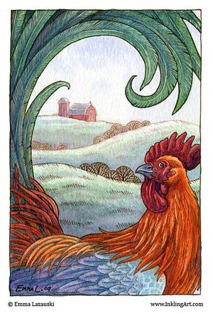 Coq Vintage Chicken Boy Porn - Rooster chicken - by Emma Lazauski - I love the barn in the background,  nice layout