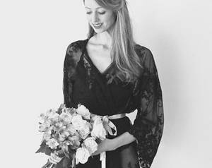 ebony bride lingerie - HELENA Black guipiere lace kimono - getting ready bridal kimono, valentines  day, lingerie,