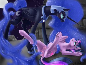 Nightmare Moon Porn - 712696 - explicit, artist:theflankbank, nightmare moon, twilight sparkle,  alicorn, pony, unicorn, g4, ahegao, anus, bedroom eyes, crotchboobs,  female, fluffy, hypnotized, legs in air, lesbian, masturbation, mind  control, nipples, nudity, on back ...