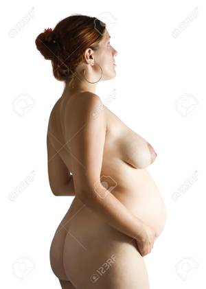 8 months pregnant nude - 8 months nude pregnant woman over white Stock Photo - 10131833