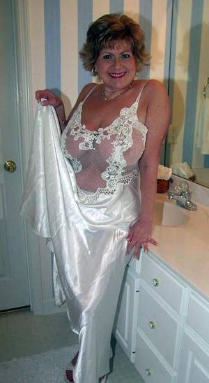 Mature Granny Sexy Dress - White satin sweetie.