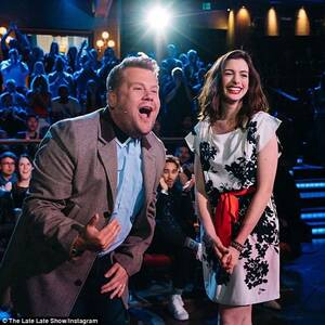 Anne Hathaway Porn Parody - Anne Hathaway performs rom-com parody with James Corden | Daily Mail Online