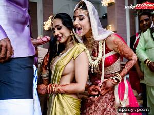 blowjob indian wedding - Image of ultra realistic face, fuck the bride with dicks, the standing  beautiful indian bride cue faces in public takes a huge black dick in the  mouth and giving blowjob to the