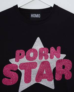 black porn stars pink - PORN STAR, Pink/silver glitter on black - tee â€“ HOMOLONDON