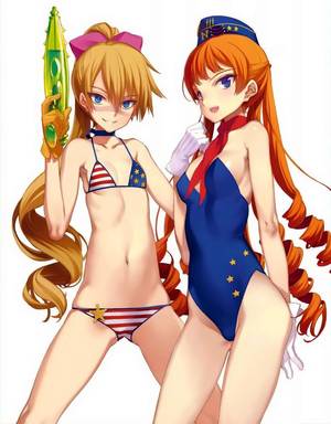 Hooker Anime Porn - american flag bikini ascot bikini billy the kid (eiyuu senki) blonde hair  blue eyes bow breasts brown hair bunnysuit choker eiyuu senki flag print  flat ...