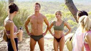 group of stars on beach porn - Glen Powell Shows Off His Cheeky Behind (Again) in Full 'Anyone But You'  Trailer