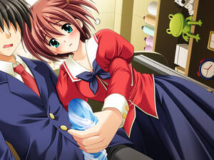 handjob stripe panties - Rule 34 - aqua eyes blue panties blush brown hair faceless faceless male  game cg handjob kamishiro haruna koi q koi q! niizato kouichi panties panty  on penis pantyjob penis school uniform