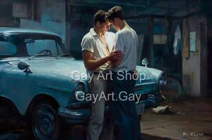 Gay Porn Car 1950s - 1950s Garage Gays Retro Vintage Gay Artwork Series Oil Painting Style  Reproductions on Canvas READY TO HANG - Etsy