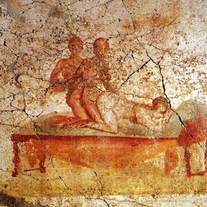 4th Century Sex - An erotic Roman fresco depicting two men and a woman making love, found in  the changing room of the Suburban Baths in Pompeii. 1st century CE, Italy  [1000x1000] : r/ArtefactPorn