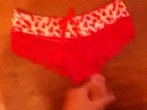 Men In Panties - Red Panties Covered With Cum