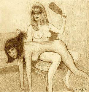 english spanking mags - Sketch by Jameslovebirch based on '60s magazine Silk Stocking Spankers  (2012).