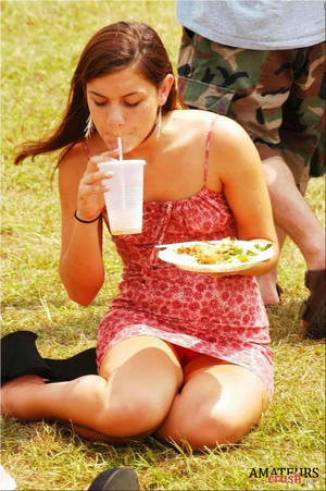 candid squatting upskirt - oops upskirt while sitting on the ground in the park with no panties on