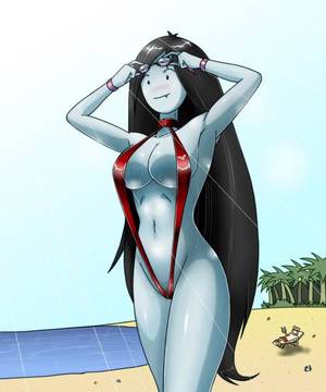 Finn And Marceline Porn - adventure time beach bikini black bead eyes black hair blush breasts  deadmoon deadmoon (artist) fang fangs finn the human goggles large breasts  long hair ...