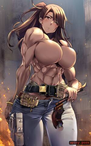Anime Jeans Porn - Image of style anime, topless, correct anatomy, long hair, belt around  waist - spicy.porn
