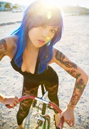 Blue Hair Sexy Tattooed Women - fixie rider inked and blue hair... Hot TattoosGirl ...