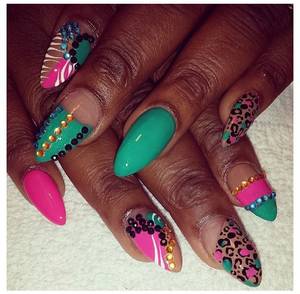 Fancy French Porn - Studded Pink n Teal Fancy French Tips= dope nail design ideas= nail swag  obsession