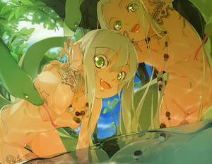 Flat Chested Anime Pussy - 2girls animal breasts flat_chest maruku nipples nude pussy snake tattoo  twins uncensored wet