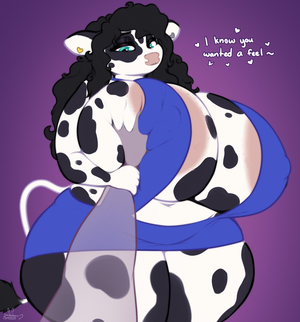 Chubby Porn Cartoon Squish - 169653 - suggestive, artist:shakotanbunny, bovid, cattle, cow, mammal,  anthro, 2022, areola, areola slip, breast grab, breast squish, breasts,  female, female focus, huge breasts, nipple outline, offscreen character,  pov, slightly chubby, solo focus,
