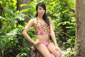 asian shemales nude in woods - Young and well hung Ladyboy walking naked in a forest