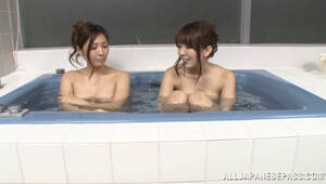 japanese lesbian bath - Two sexy Asian girls soap each other up in a hot bath | Any Porn