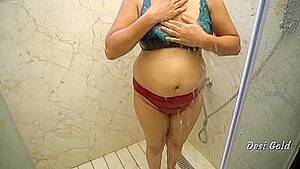 flat ass fat pussy - Bhabhi woman with fat belly and flat ass takes shower and shaves pussy |  AREA51.PORN