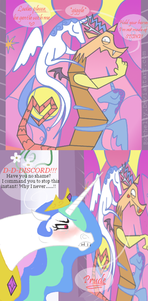 Mlp Discord And Celestia Porn - 83907 - artist:bochelly, blushing, derpibooru import, discord, imminent  stained glass porno, princess celestia, princess luna, safe, stained glass  - Twibooru