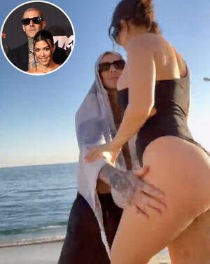 couple nudist beach butt - Travis Barker Grabs Kourtney Kardashian's Bare Butt In Beach Video