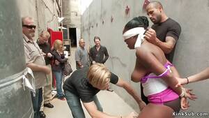 Black Groping Porn - Blindfolded and with natural big tits ebony slave Layton Benton getting  vibed and groped in public alley then master Karlo Karrera fucked her pussy  with big dick for crowd outdoors - XNXX.COM