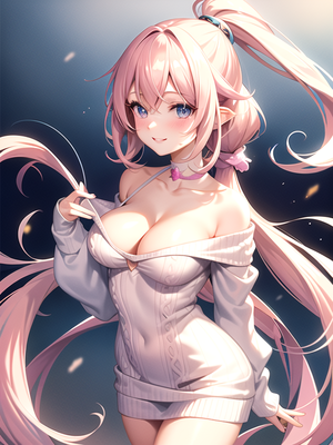 good hentai cute girl drawing - anime-style girl, Close-up, cute oversized sweater slightly off the  shoulder revealing cleavage Hentai AI Porn