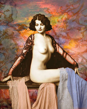 free vintage nude art - Nude burlesque, 1920 s vintage goddess, photomontage, digital print, 1920 s  nude, digital art, art deco, modern art, fine art, wall art