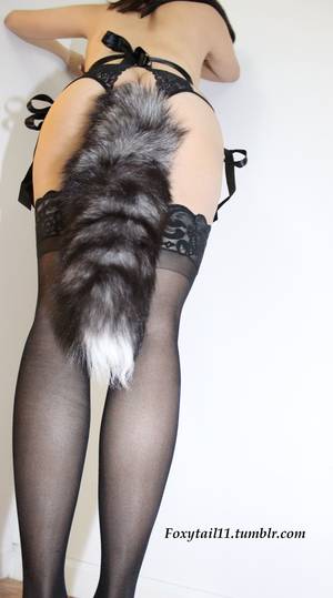 Kawaii Cute Tail Plug Porn - Silver fox tail butt plug and stockings