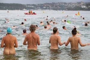 australian topless beach babes - Naked ambition: Sydney swimmers bare all but fail to reach world record |  New South Wales | The Guardian