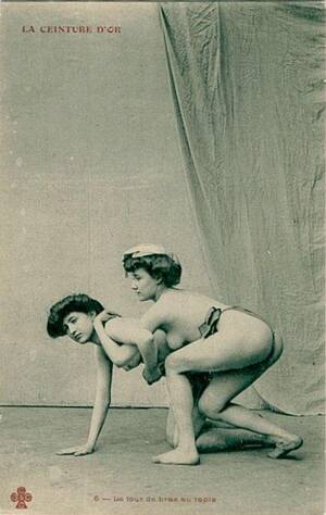 Lady Wrestling Porn - vintage postcard women wrestling naked or at least topless
