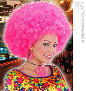 Catholic Schoolgirl - Ladies Massive Neon Pink Afro Wig 70S 80S Disco Nu Rave Fancy Dress
