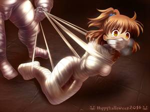 bondage christmas hentai - arle_nadja bandage bondage brown_eyes brown_hair crying gag mummification  mummy over_the_nose_gag ponytail tears