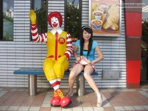 japanese public upskirt - Pantyless Japanese girl in front of McDonalds upskirt pussy flash public  flashing no panties