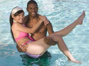 interracial in the pool - interracial couple in pool