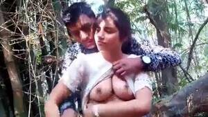 busty indian girlfriend boobs pressed - Indian girlfriend boobs press in jungle by lover - Desi MMS
