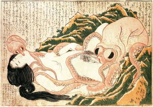 group tentacle porn - The Dream of the Fisherman's Wife, a design by Hokusai of 1814 depicting a  woman having sex with two octopuses.