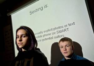 American Middle School Student Porn - ... a presentation about the consequences of sending risquÃ© photos and text  messages after three students were charged in a sexting case at their school .