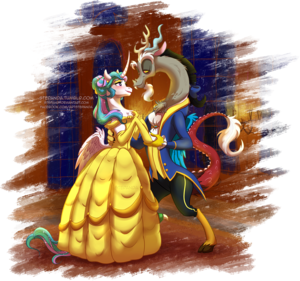 Mlp Discord And Celestia Porn - 88961 - safe, artist:stepandy, discord (mlp), princess celestia (mlp),  alicorn, draconequus, equine, fictional species, mammal, pony, anthro,  beauty and the beast, disney, friendship is magic, hasbro, my little pony,  2015, anthrofied, crossover,