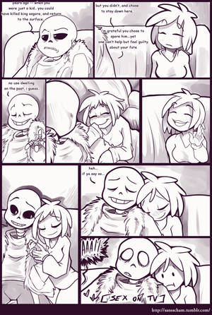 Monster Skeleton Porn - black_and_white breasts clothed clothing comic frisk hearts kayla-na  moaning monster movie_night_(kayla-