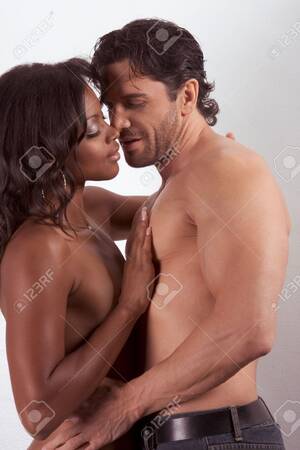 ebony interracial kiss - Loving affectionate nude interracial heterosexual couple in affectionate  sensual kiss. Mid adult Caucasian men in
