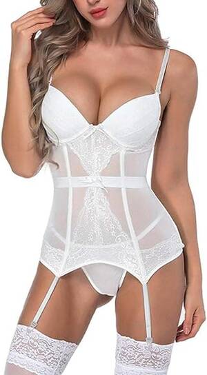 Corset Lingerie Sex - Porno Women Fashion Bustier Corset Belt Waist Cincher Bodydoll White Sexy  Lingerie Garter Erotic Sex Hot Girl Stripper 01_S : Amazon.de: Fashion